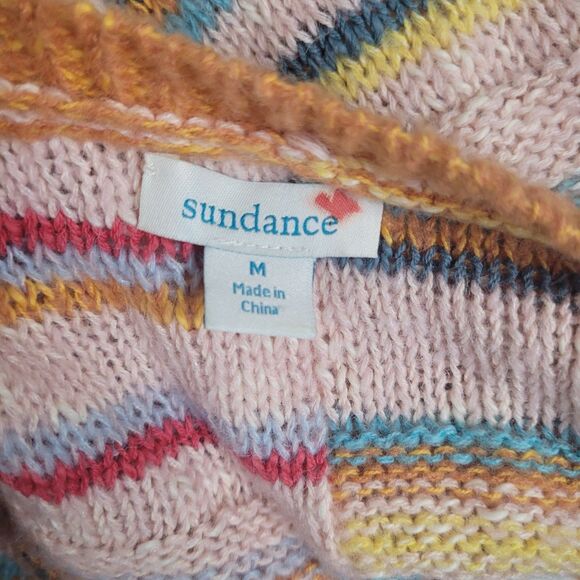 Sundance Medium Sweater striped v-neck stretch ribbed pullover colorful fun wool - Picture 9 of 10